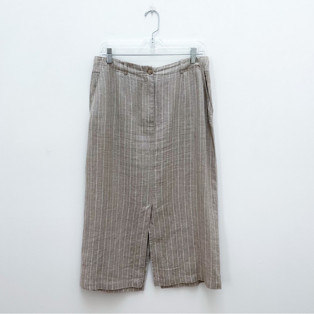 Vintage Beige Pinstripe Midi Skirt
